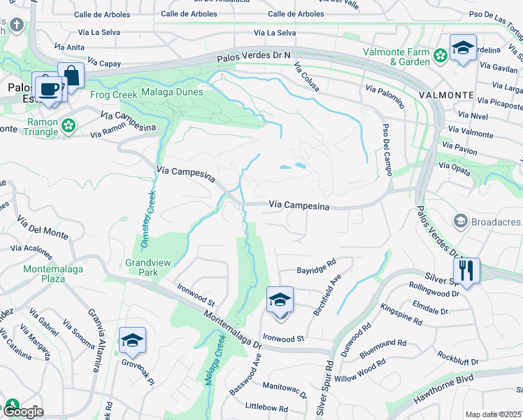map of restaurants, bars, coffee shops, grocery stores, and more near 5 Yellow Brick Road in Rancho Palos Verdes