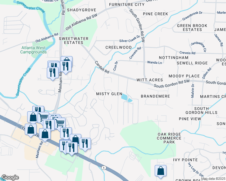 map of restaurants, bars, coffee shops, grocery stores, and more near 2015 McEwen Circle in Austell