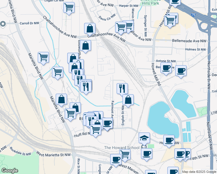 map of restaurants, bars, coffee shops, grocery stores, and more near 914 Martin Street Northwest in Atlanta