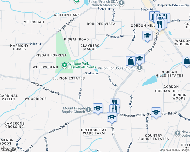 map of restaurants, bars, coffee shops, grocery stores, and more near 139 Gardner Street in Austell
