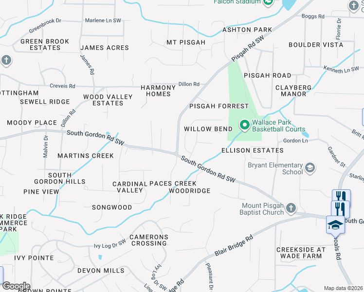 map of restaurants, bars, coffee shops, grocery stores, and more near 1044 Willow Crest Landing Southwest in Austell
