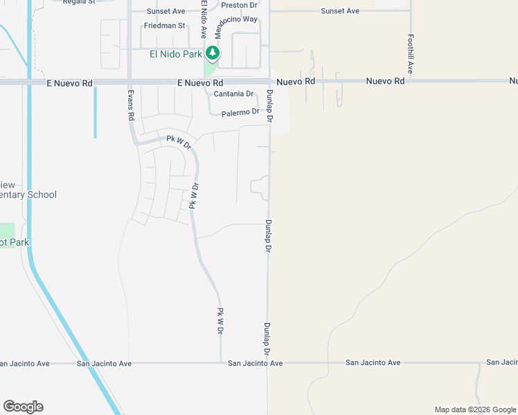 map of restaurants, bars, coffee shops, grocery stores, and more near Dunlap Drive in Perris