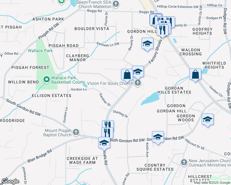 map of restaurants, bars, coffee shops, grocery stores, and more near 830 Howard Court Southwest in Mableton