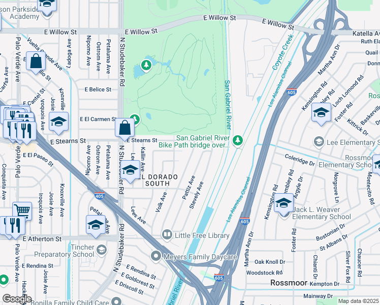 map of restaurants, bars, coffee shops, grocery stores, and more near 2141 Shipway Avenue in Long Beach
