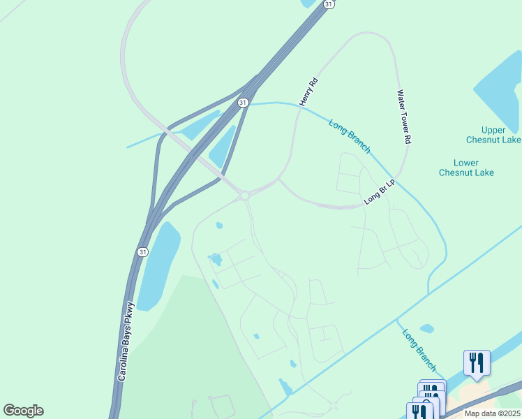 map of restaurants, bars, coffee shops, grocery stores, and more near 6101 Water Tower Road in Longs