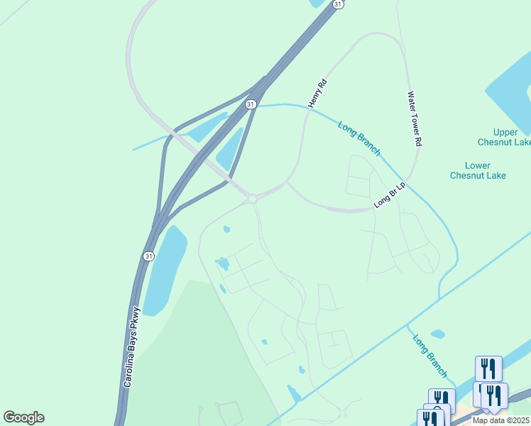 map of restaurants, bars, coffee shops, grocery stores, and more near 6239 Water Tower Road in Longs
