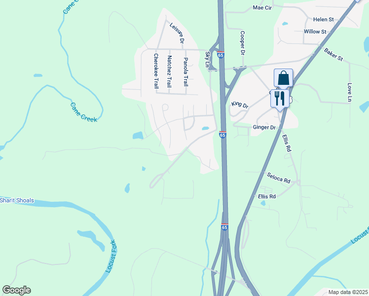 map of restaurants, bars, coffee shops, grocery stores, and more near 9212 Radford Place in Warrior