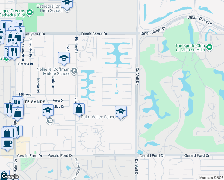 map of restaurants, bars, coffee shops, grocery stores, and more near 35307 Vista Hermosa in Rancho Mirage