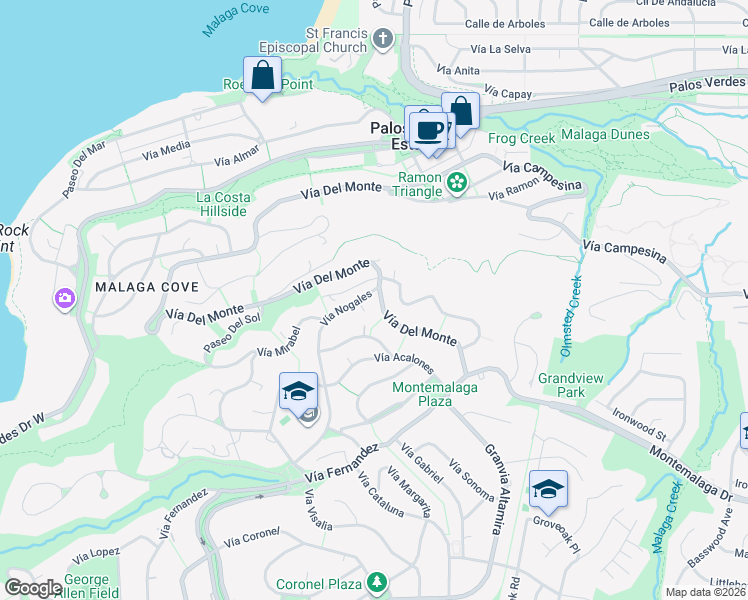 map of restaurants, bars, coffee shops, grocery stores, and more near 900 Vía Nogales in Palos Verdes Estates