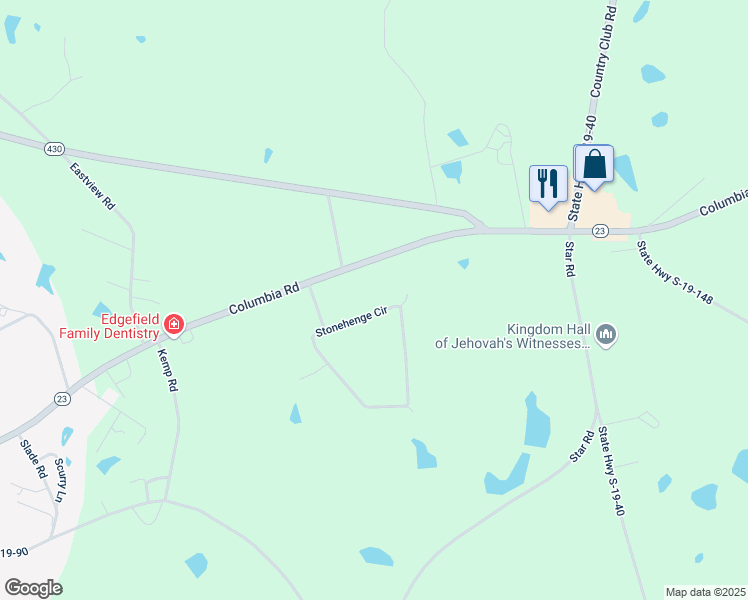 map of restaurants, bars, coffee shops, grocery stores, and more near 3 Stonehenge Circle in Edgefield