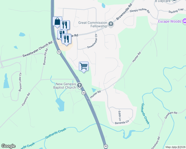 map of restaurants, bars, coffee shops, grocery stores, and more near 252 Sweetwater Parkway in Powder Springs