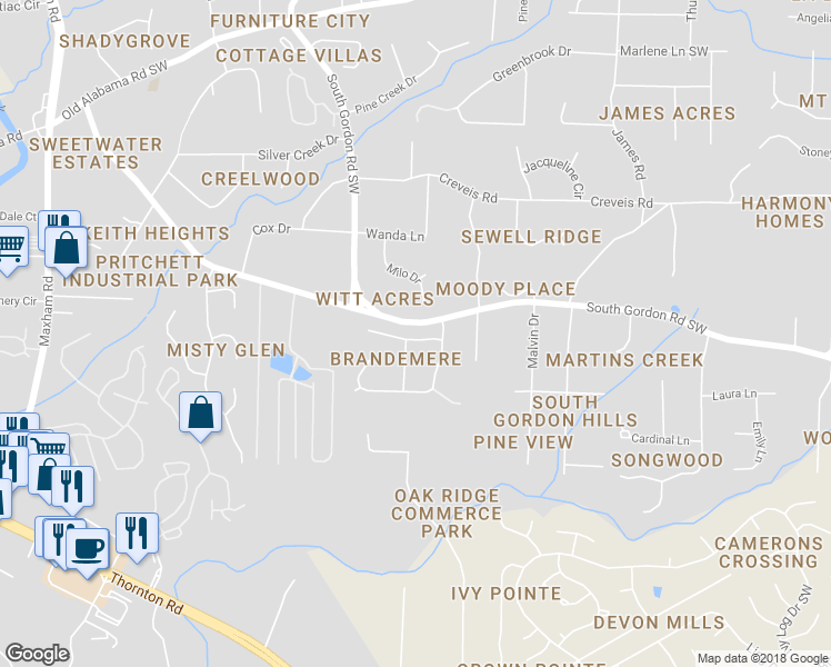 map of restaurants, bars, coffee shops, grocery stores, and more near 1614 Brandemere Lane in Austell