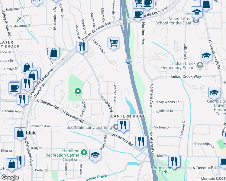 map of restaurants, bars, coffee shops, grocery stores, and more near 617 Warren Avenue in Scottdale