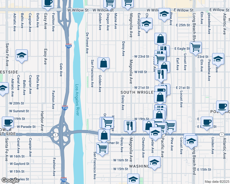 map of restaurants, bars, coffee shops, grocery stores, and more near 2070 Maine Avenue in Long Beach
