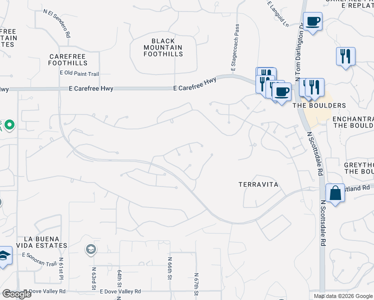 map of restaurants, bars, coffee shops, grocery stores, and more near 34118 North 66th Way in Scottsdale