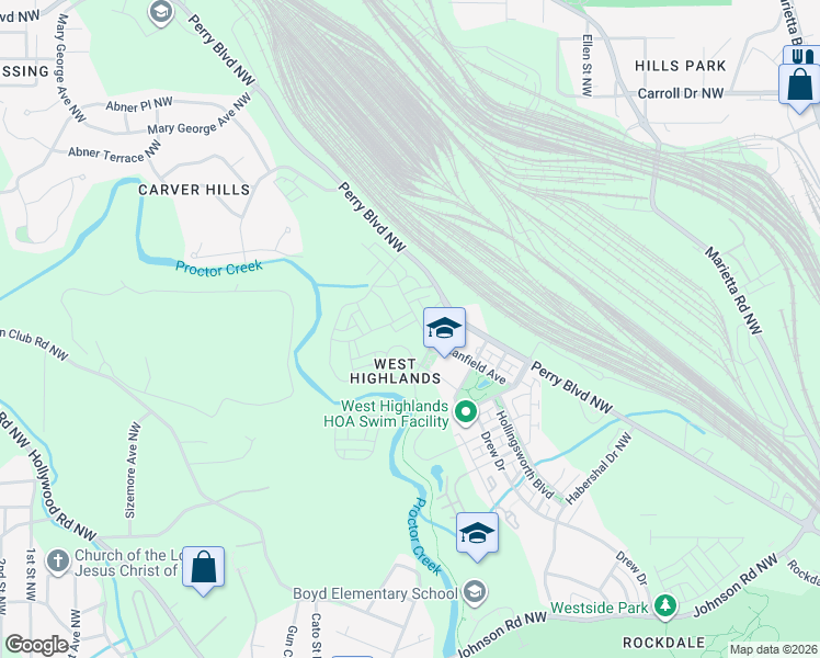map of restaurants, bars, coffee shops, grocery stores, and more near 1936 Stanfield Avenue in Atlanta