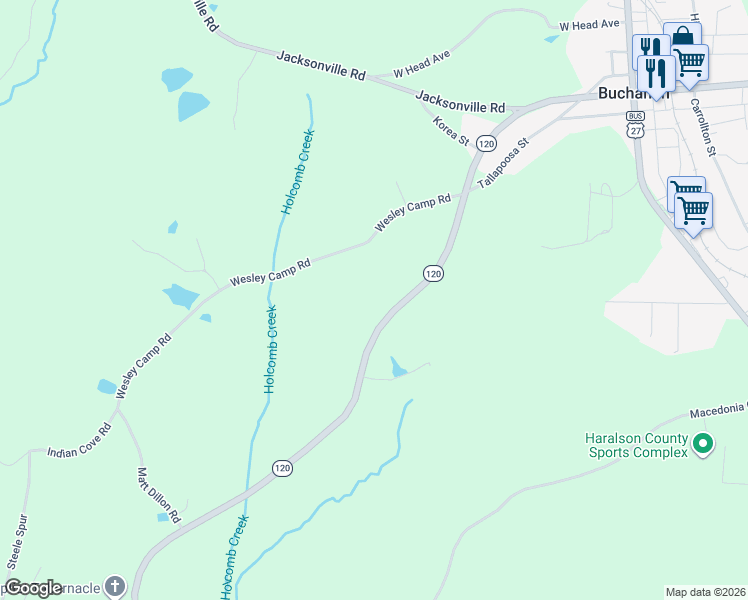 map of restaurants, bars, coffee shops, grocery stores, and more near 3770 Georgia 120 in Tallapoosa