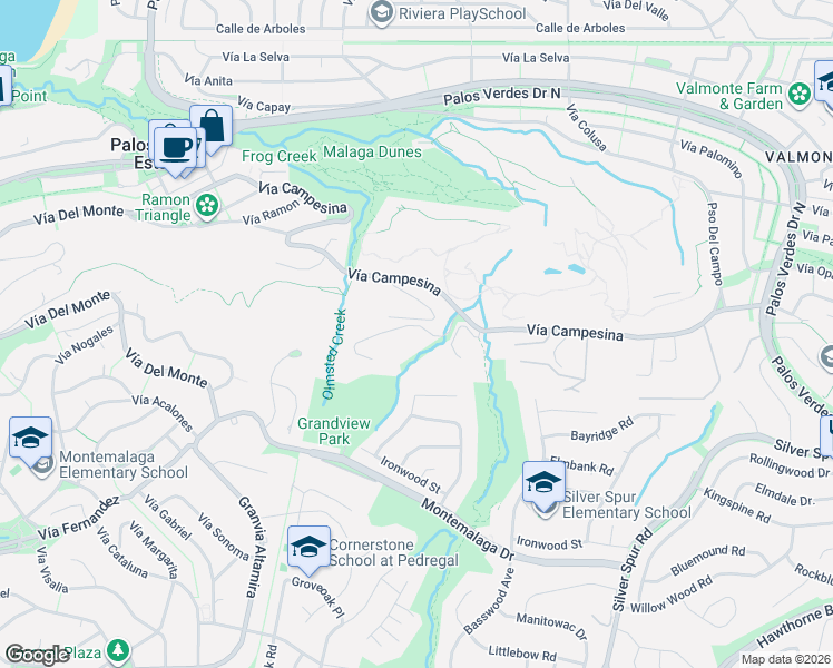 map of restaurants, bars, coffee shops, grocery stores, and more near 702 Vía La Cuesta in Palos Verdes Estates