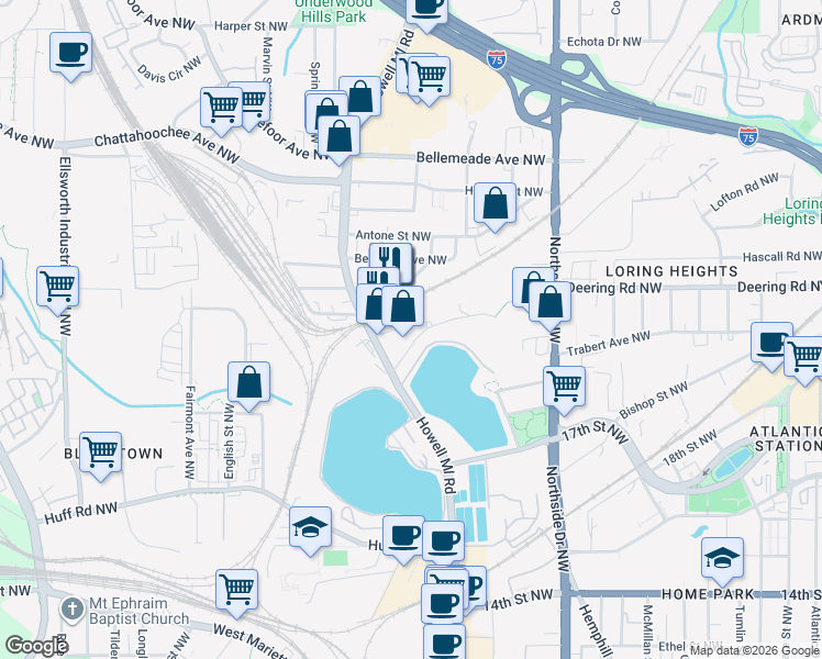 map of restaurants, bars, coffee shops, grocery stores, and more near 763 Trabert Avenue Northwest in Atlanta