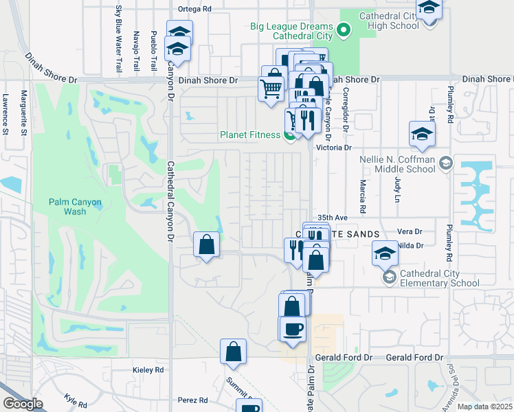 map of restaurants, bars, coffee shops, grocery stores, and more near 88 Sand Creek in Cathedral City