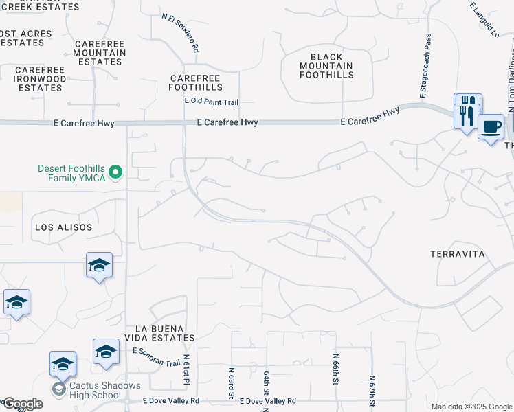 map of restaurants, bars, coffee shops, grocery stores, and more near 6332 East Dusty Coyote Circle in Scottsdale