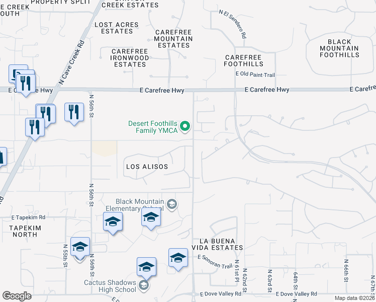 map of restaurants, bars, coffee shops, grocery stores, and more near 34117 North 59th Way in Scottsdale