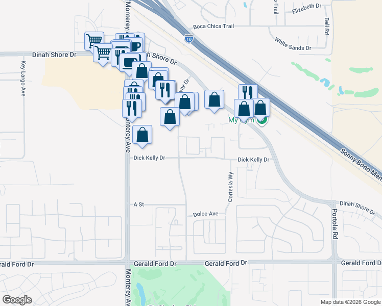 map of restaurants, bars, coffee shops, grocery stores, and more near in Palm Desert