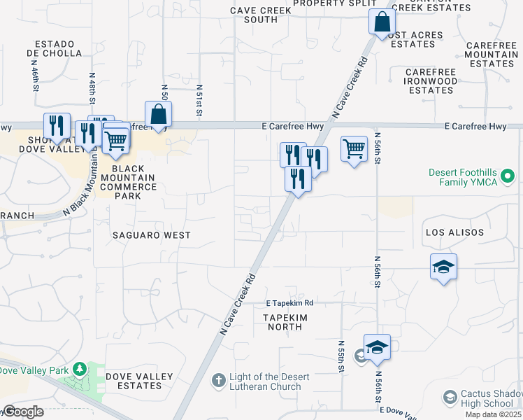 map of restaurants, bars, coffee shops, grocery stores, and more near 34036 North 53rd Street in Cave Creek
