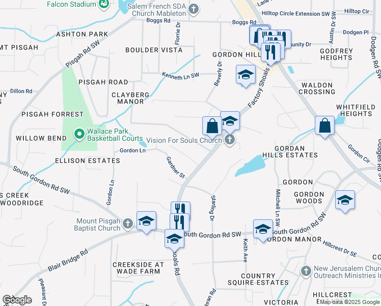 map of restaurants, bars, coffee shops, grocery stores, and more near 830 Howard Court Southwest in Mableton