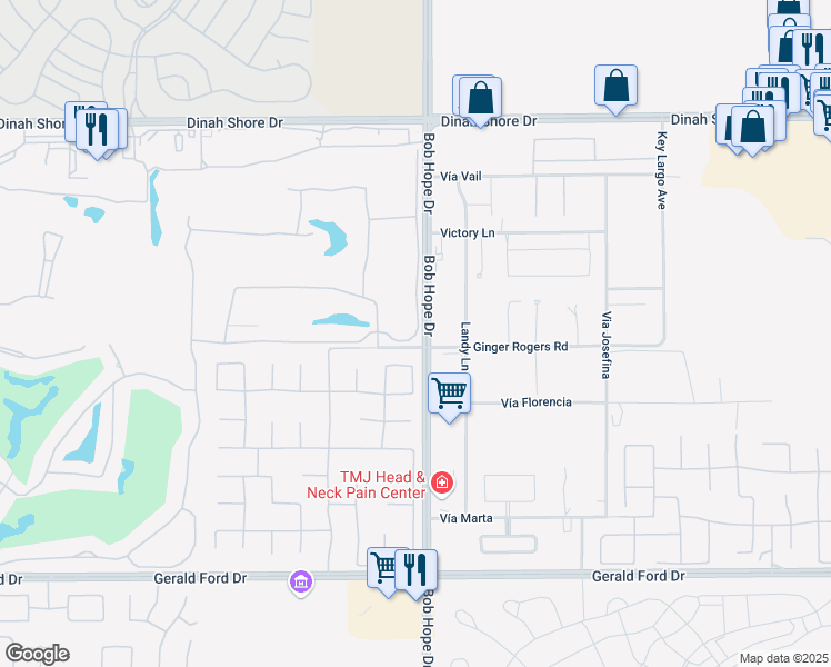 map of restaurants, bars, coffee shops, grocery stores, and more near 1 Augusta Drive in Rancho Mirage