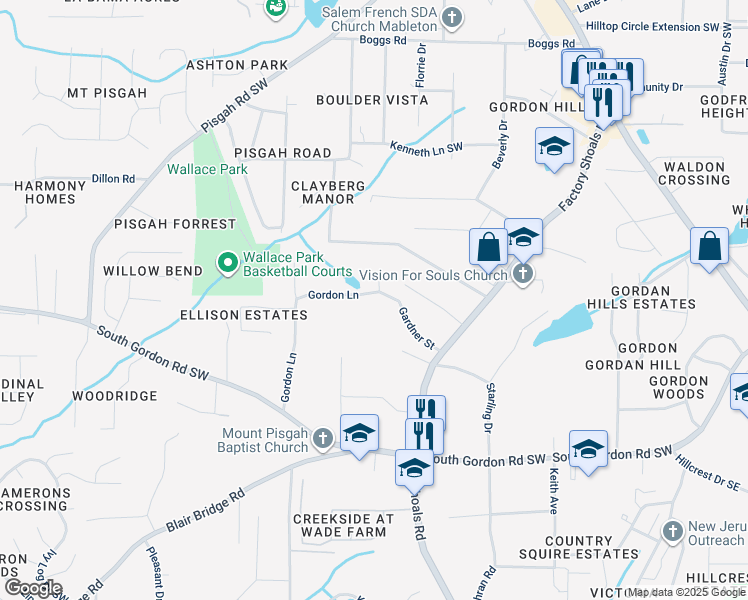map of restaurants, bars, coffee shops, grocery stores, and more near 795 Gardner Street in Austell