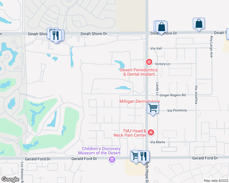 map of restaurants, bars, coffee shops, grocery stores, and more near 24 Hilton Head Drive in Rancho Mirage