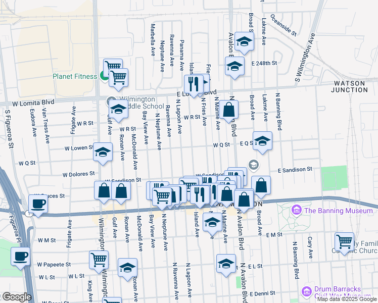 map of restaurants, bars, coffee shops, grocery stores, and more near 1561 Island Avenue in Los Angeles