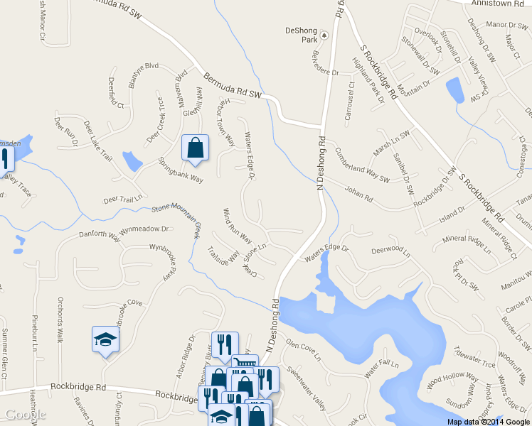 map of restaurants, bars, coffee shops, grocery stores, and more near 643 Scenic View in Stone Mountain
