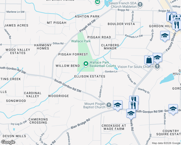 map of restaurants, bars, coffee shops, grocery stores, and more near 946 Ellison Court in Austell