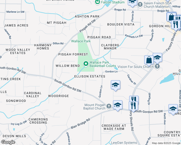 map of restaurants, bars, coffee shops, grocery stores, and more near 942 Ellison Court in Austell