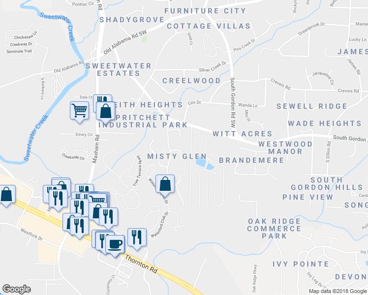 map of restaurants, bars, coffee shops, grocery stores, and more near 2013 McEwen Circle in Austell