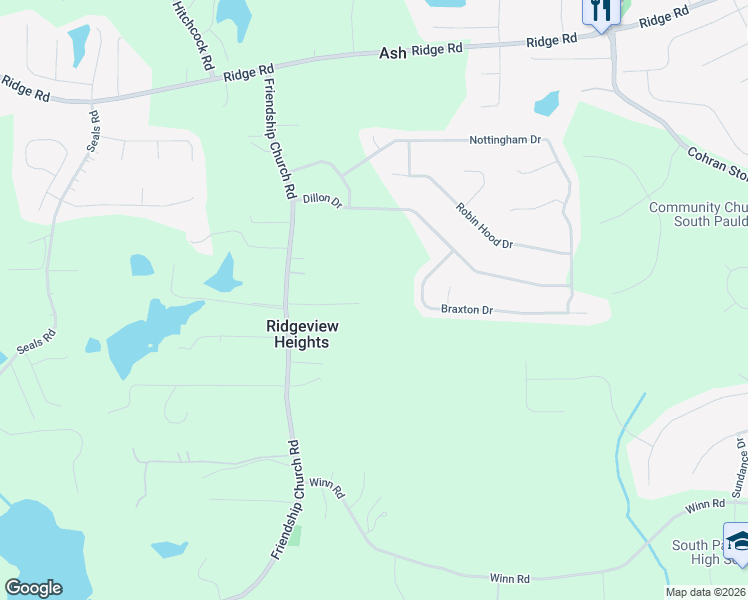 map of restaurants, bars, coffee shops, grocery stores, and more near 587 Friendship Church Road in Douglasville