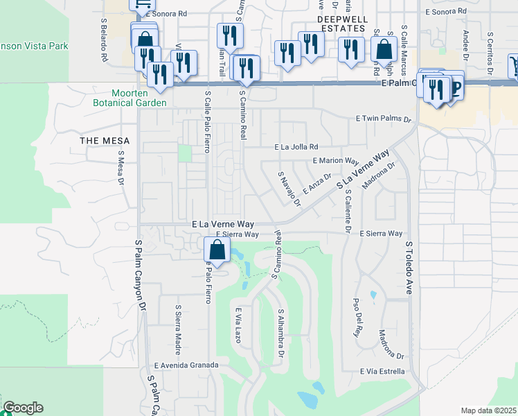 map of restaurants, bars, coffee shops, grocery stores, and more near 1985 South Camino Real in Palm Springs