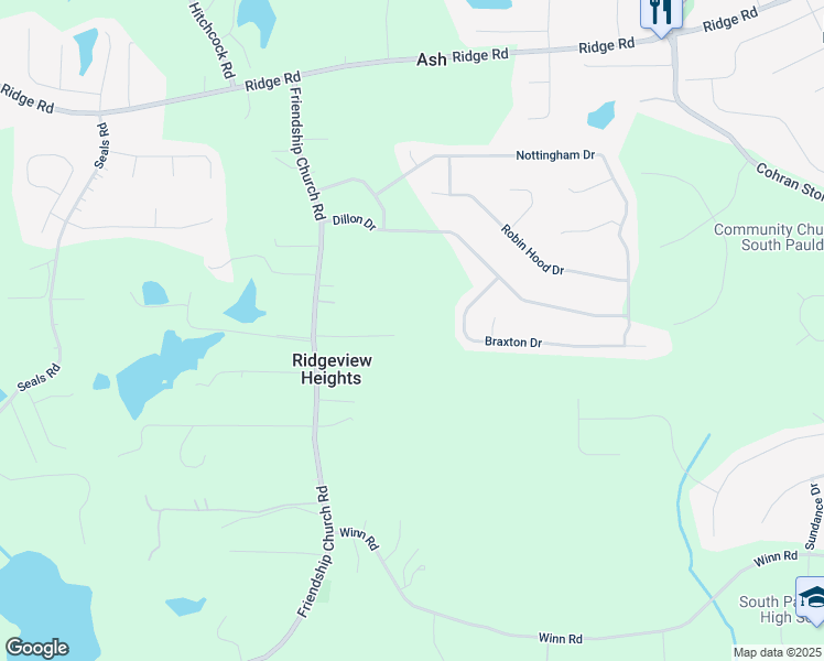 map of restaurants, bars, coffee shops, grocery stores, and more near 587 Friendship Church Road in Douglasville