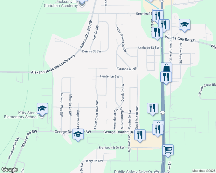 map of restaurants, bars, coffee shops, grocery stores, and more near 1006 Carrie Court Southwest in Jacksonville