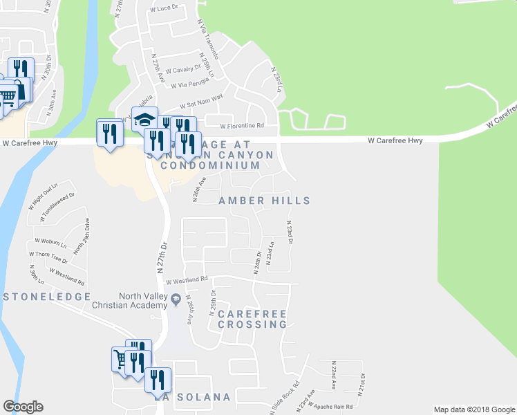 map of restaurants, bars, coffee shops, grocery stores, and more near 34212 N 23rd Glen in Phoenix