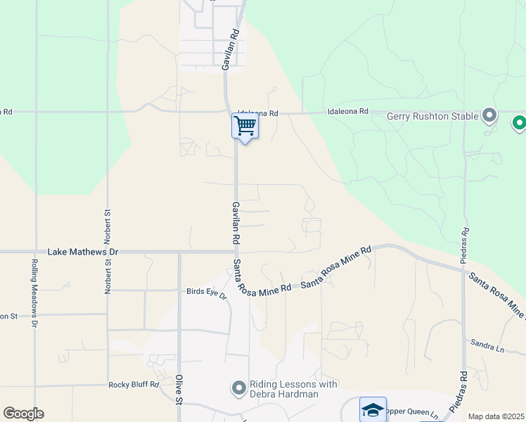 map of restaurants, bars, coffee shops, grocery stores, and more near 22350 Gavilan Road in Perris