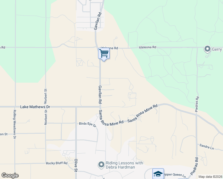 map of restaurants, bars, coffee shops, grocery stores, and more near 22350 Gavilan Road in Perris