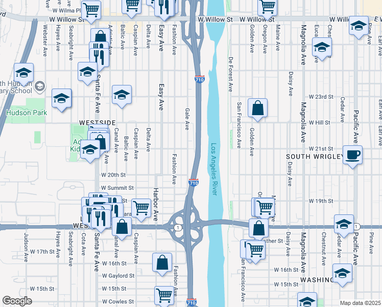 map of restaurants, bars, coffee shops, grocery stores, and more near 2080 Gale Avenue in Long Beach