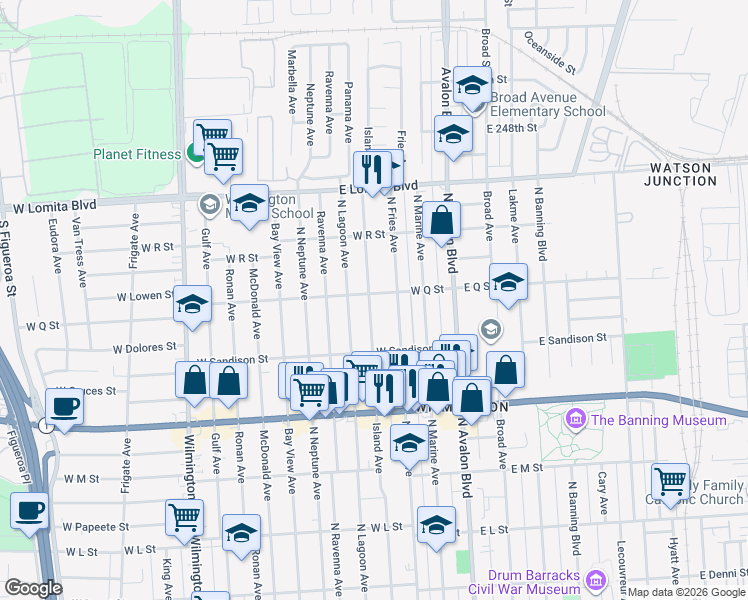 map of restaurants, bars, coffee shops, grocery stores, and more near 1561 Island Avenue in Los Angeles