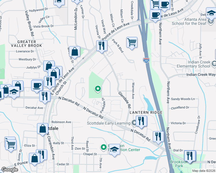 map of restaurants, bars, coffee shops, grocery stores, and more near 622 Rufus Henderson Drive in Scottdale