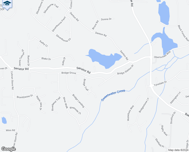map of restaurants, bars, coffee shops, grocery stores, and more near 124 Bridge Grove in Douglasville