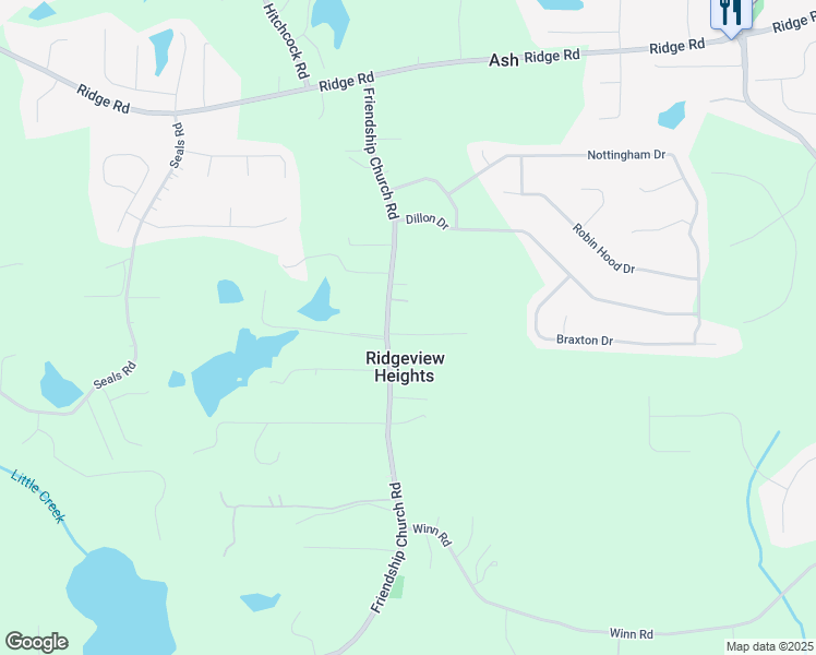 map of restaurants, bars, coffee shops, grocery stores, and more near 567 Friendship Church Road in Douglasville