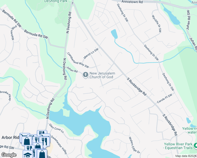 map of restaurants, bars, coffee shops, grocery stores, and more near 3087 Sanibel Drive Southwest in Stone Mountain